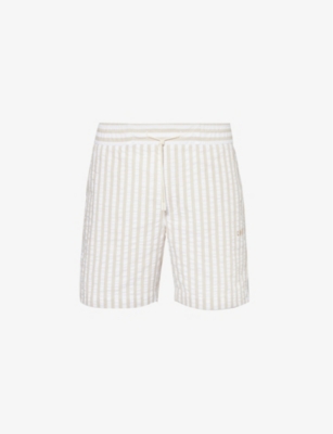 Shop Che Men's Beige Marinero Stripe-pattern Cotton Shorts