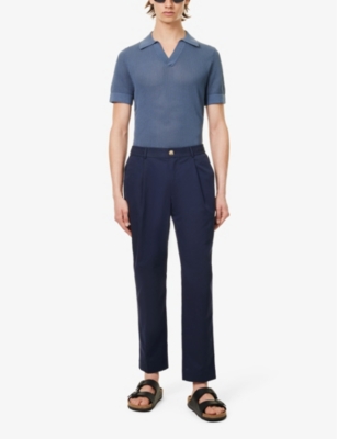 Shop Che Men's Vy Pleated Belt-loop Straight-leg Regular-fit Cotton-blend Trousers In Navy