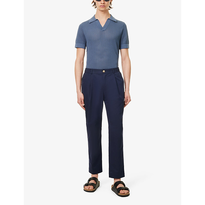 Shop Che Men's Navy Pleated Belt-loop Straight-leg Regular-fit Cotton-blend Trousers