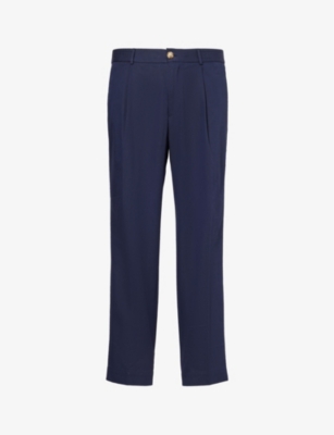 Shop Che Men's Navy Pleated Belt-loop Straight-leg Regular-fit Cotton-blend Trousers