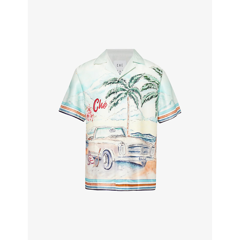 Shop Che Men's Ivory Rendez Vous Graphic-print Regular-fit Woven Shirt