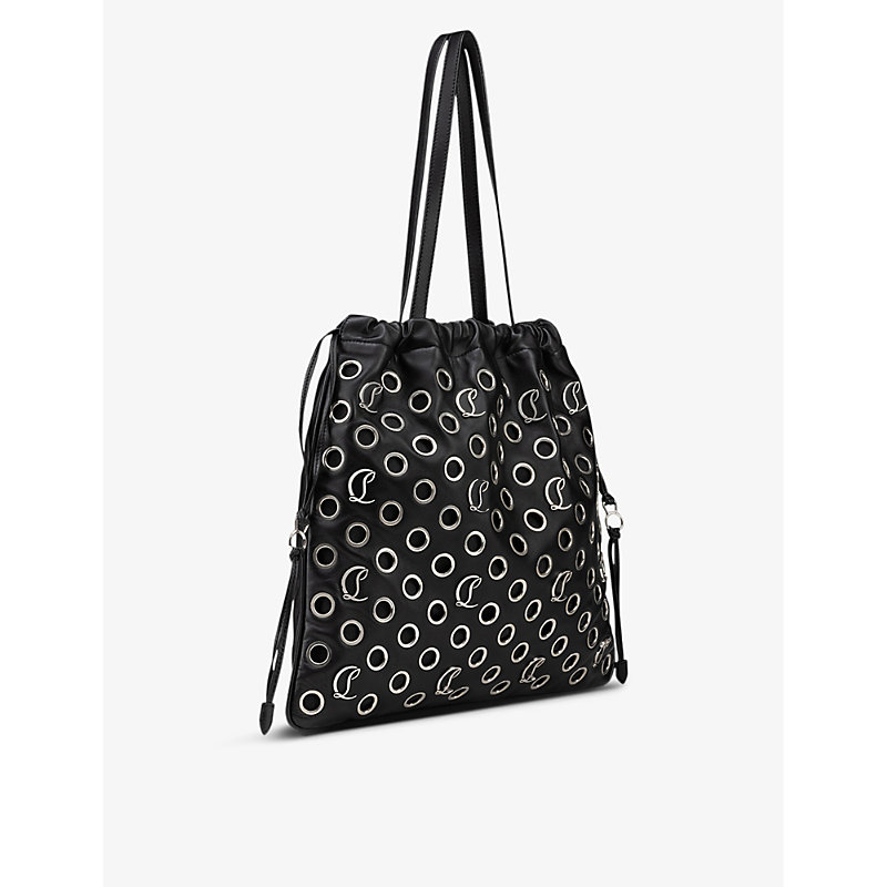 Shop Christian Louboutin Women's Black Mouchara Eyelet-embellished Leather Tote Bag