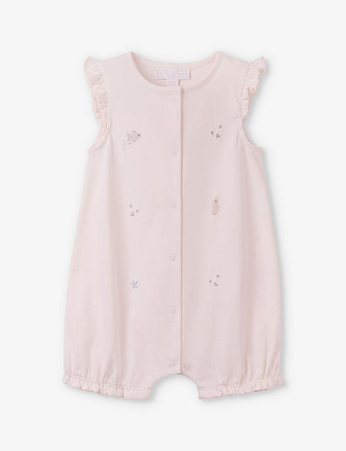 THE LITTLE WHITE COMPANY: Sea-animal embroidered organic-cotton romper 0-24 months