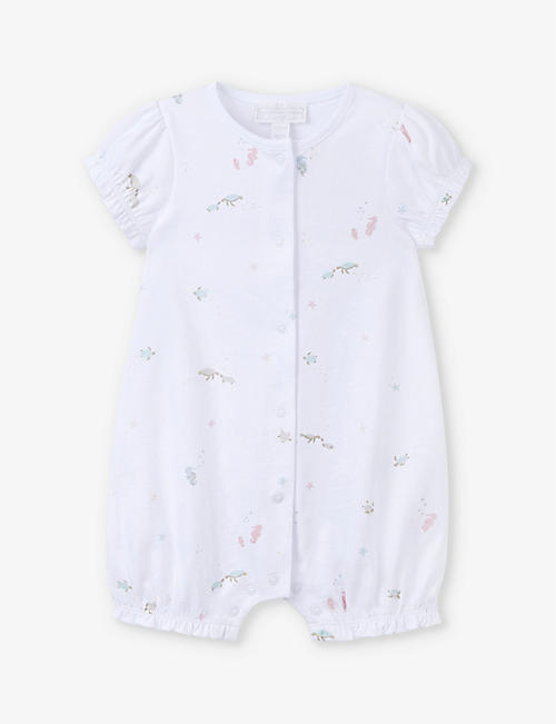 THE LITTLE WHITE COMPANY: Graphic-print frill-sleeve organic-cotton romper 0-24 months