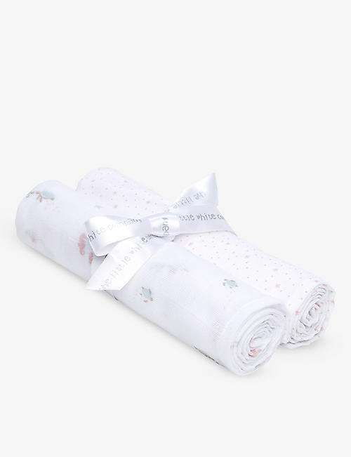 THE LITTLE WHITE COMPANY: Sea Animal graphic-print organic-cotton muslins pack of two 70cm x 70cm