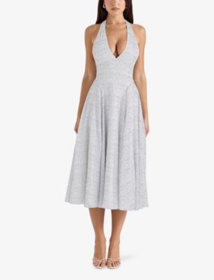 HOUSE OF CB: Solada floral-pattern woven midi dress