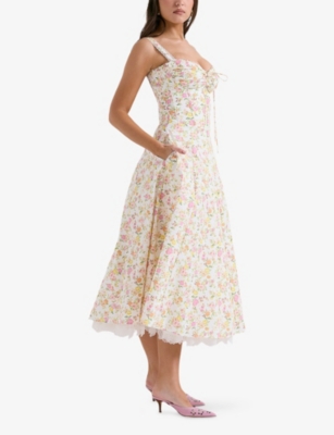 House Of Cb Womens Ivory Meadow Print Rosalee Floral-print Stretch Cotton-blend Midi Dress In Ivory Meadow Print