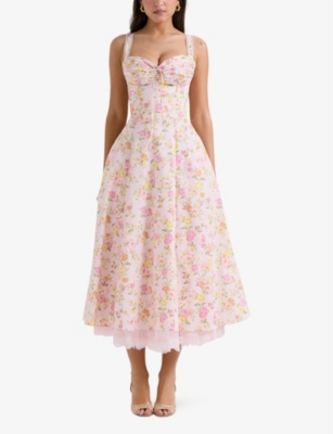 Shop House Of Cb Womens  Rosalee Floral-print Stretch Cotton-blend Midi Dre In Pink Meadow