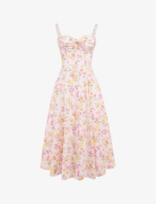 Shop House Of Cb Womens  Rosalee Floral-print Stretch Cotton-blend Midi Dre In Pink Meadow