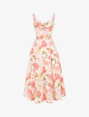 HOUSE OF CB: Rosalee floral-print stretch cotton-blend midi dress