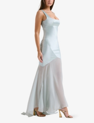 House Of Cb Womens Pistachio Chiffon Vittoria Chiffon-skirt Satin Maxi Dress In Pistachio Chiffon