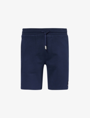 Shop Sandbanks Men's Navy Brand-patch Elasticated-waistband Organic Cotton-blend Jersey Shorts