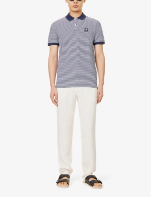 Shop Sandbanks Men's Navy White Brand-patch Cotton-pique Polo Shirt