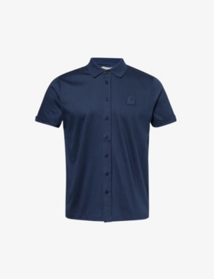 Shop Sandbanks Men's Navy Brand-patch Cotton-jersey Polo Shirt
