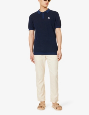 Shop Sandbanks Men's Navy Brand-embroidered Crewneck Organic-cotton Polo Shirt
