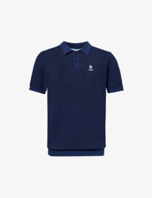 Shop Sandbanks Men's Navy Brand-embroidered Crewneck Organic-cotton Polo Shirt