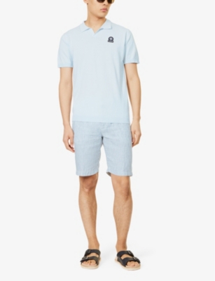 Shop Sandbanks Mens Crystal Blue Brand-badge Organic-cotton Knitted Polo Shirt