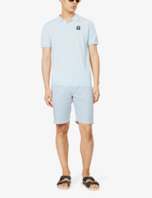 Shop Sandbanks Mens  Brand-badge Organic-cotton Knitted Polo Shirt In Crystal Blue