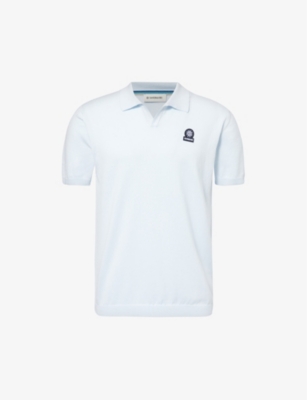 Shop Sandbanks Mens Crystal Blue Brand-badge Organic-cotton Knitted Polo Shirt