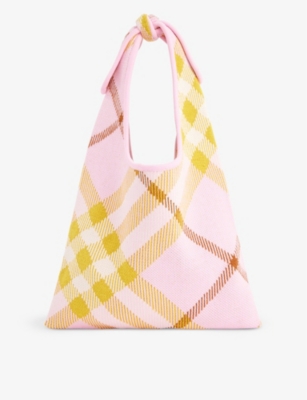 BURBERRY: Check-print woven-blend top-handle bag