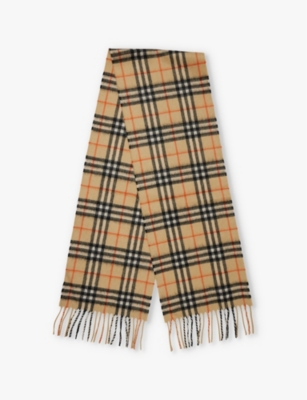 Shop Burberry Check Cashmere Brand-tab Cashmere Scarf One Size Sand Ip Check