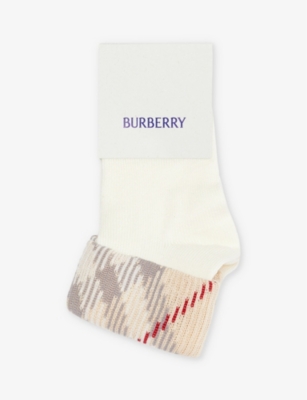 Burberry Babies' White Check-pattern Pack Of Two Cotton-blend Knitted Socks 12-18 M