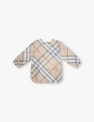 BURBERRY: Checked long-sleeved waxed cotton bib 12-18 months