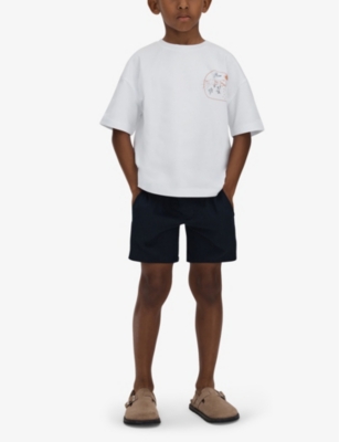 Shop Reiss Boys Optic White/ora Kids Monte Motif Cotton-jersey T-shirt