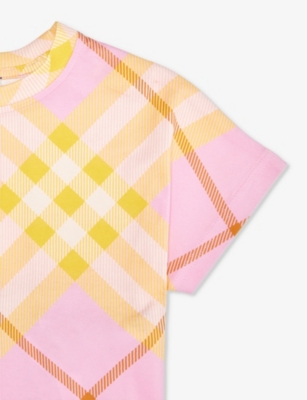 Shop Burberry Lilia Check-print Cotton-jersey T-shirt 12 Months-2 Years In Carnation Pnk Ip Chk