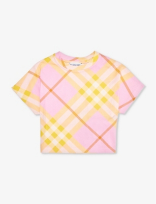 Shop Burberry Girls Carnation Pnk Ip Chk Kids Lilia Check-print Cotton-jersey T-shirt 12 Months-2 Years