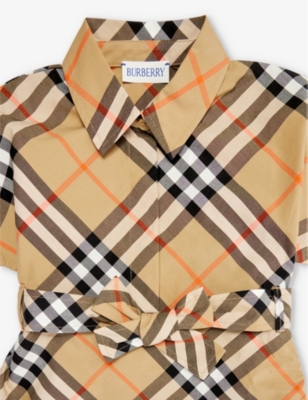 Burberry Girls Sand Ip Check Kids Giulietta Checked Cotton-poplin Dress In Sand Ip Check