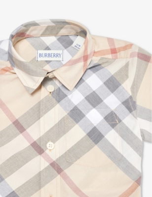 Burberry Pale Stone Ip Check Owen Check-print Cotton Shirt 12 Months-2 Years In Pale Stone Ip Check