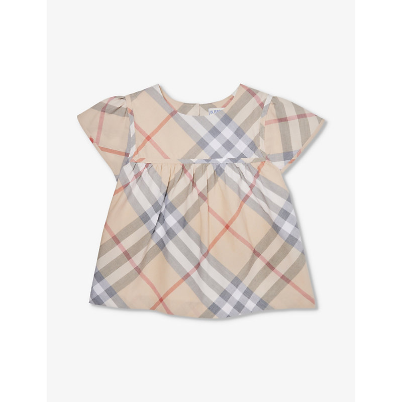 Burberry Babies'  Pale Stone Ip Check Zoey Check-print Cotton Dress 6-24 Months In Multi