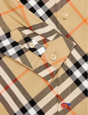 Shop Burberry Owen Check-print Cotton Shirt 6 Months-2 Year In Sand Ip Check