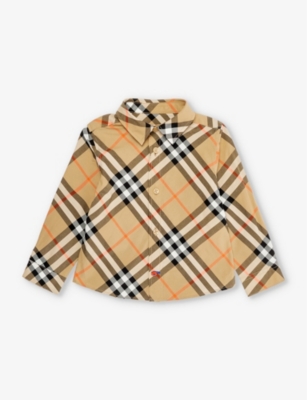 Shop Burberry Owen Check-print Cotton Shirt 6 Months-2 Year In Sand Ip Check