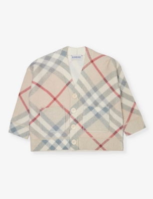 BURBERRY: Ashmore long-sleeve checked wool and cashmere-blend cardigan 6-24 months