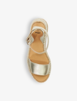 Shop Dune Womens Gold-leather Layney Metallic Leather Raffia Flatform Sandals