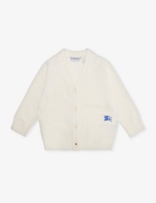 BURBERRY: Graham logo-embroidered wool knitted cardigan 6-24 months