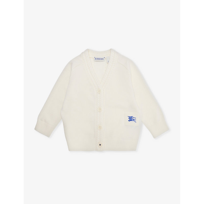 Burberry Babies'  Ivory Graham Logo-embroidered Wool Knitted Cardigan 6-24 Months