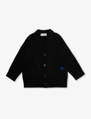 BURBERRY: Graham brand-appliqué wool knitted cardigan 6-24 months