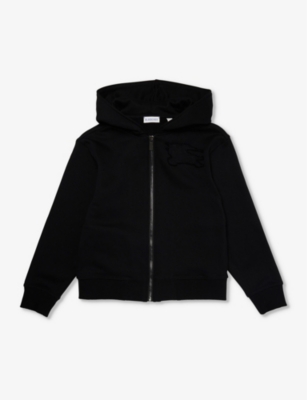 Shop Burberry Clyde Brand-patch Cotton-jersey Hoody 3-14 Years In Black