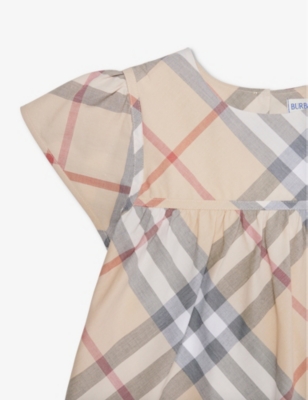 Shop Burberry Girls Pale Stone Ip Check Kids Zoey Check-print Cotton Top 3-14 Years