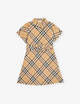 Burberry Girls Sand Ip Check Kids Giulietta Checked Cotton-poplin Dress 3-14 Years