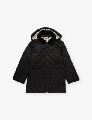 Burberry Girls Black Kids Rowan Diamond-quilted Hooded Nylon Coat 3-14 Years