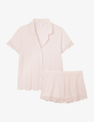 The White Company Womens Cloud Pink Emilie Lace-trim Stretch-jersey Pyjama Set
