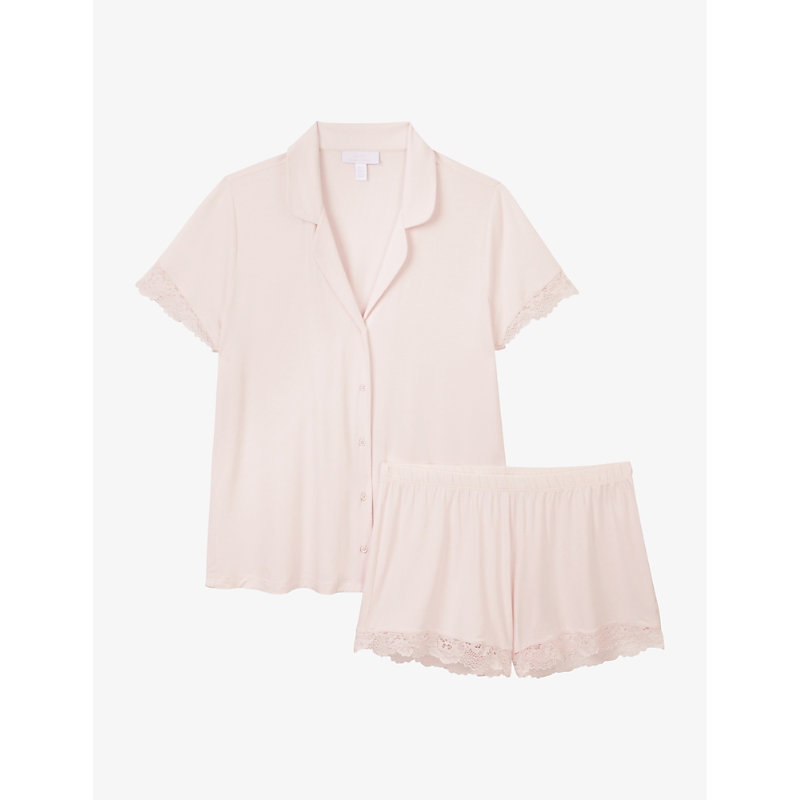 The White Company Womens Cloud Pink Emilie Lace-trim Stretch-jersey Pyjama Set