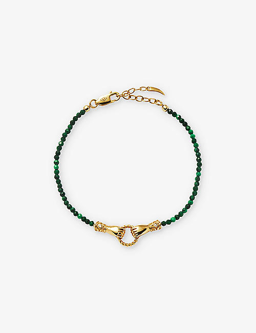 MISSOMA: Missoma x Harris Reed Good Hands 18ct recycled yellow gold-plated brass, cubic zirconia and malachite beaded bracelet