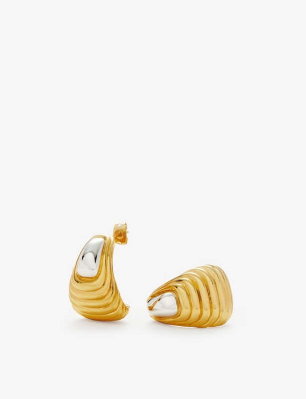 Wavy Ridge 18ct yellow gold and silver-plated brass earrings