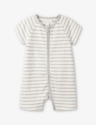 THE LITTLE WHITE COMPANY: Stripe-print ribbed organic-cotton romper 0-24 months