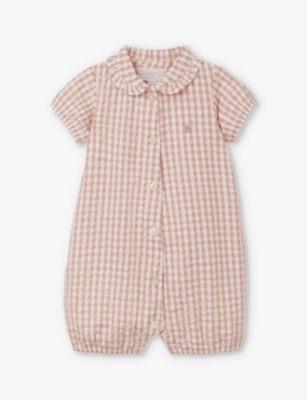 THE LITTLE WHITE COMPANY: Star-embroidered gingham-print organic-cotton romper 0-24 months